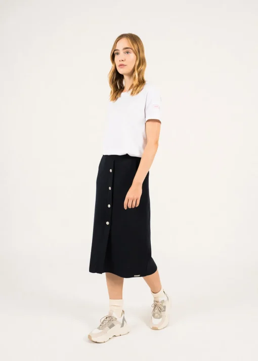 Jupe droite boutonnée en laine Ile Lacroix