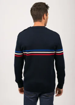 Pull marin à rayure tricolore