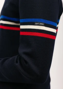 Pull marin à rayure tricolore